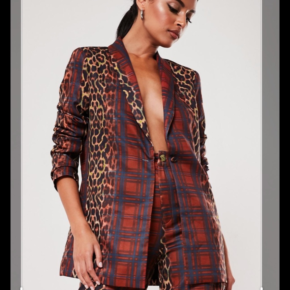 Missguided Red Leopard and Tartan Print Blazer